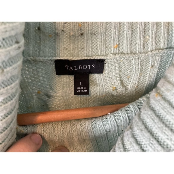 Talbots Women’s Large Sweater Green Turtleneck Cable Knit Cabin Cozy - Picture 3 of 6